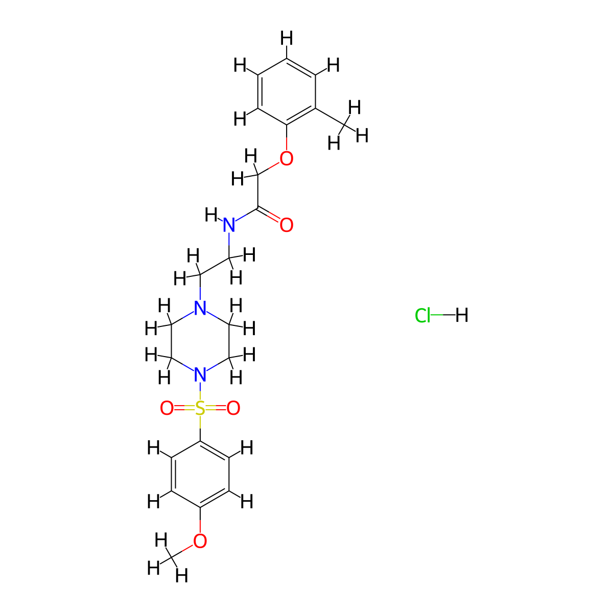 N-(2-(4-((4-methoxyphenyl)sulfonyl)piperazin-1-yl)ethyl)-2-(o-tolyloxy)acetamide hydrochloride molecular structure, CAS 1185071-45-7