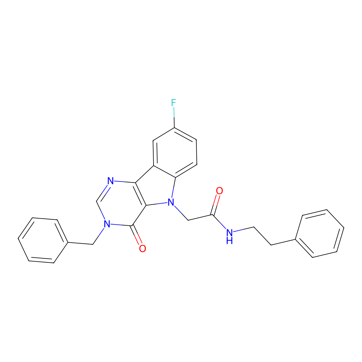 2-(3-benzyl-8-fluoro-4-oxo-3H-pyrimido[5,4-b]indol-5(4H)-yl)-N-phenethylacetamide molecular structure, CAS 1185072-11-0