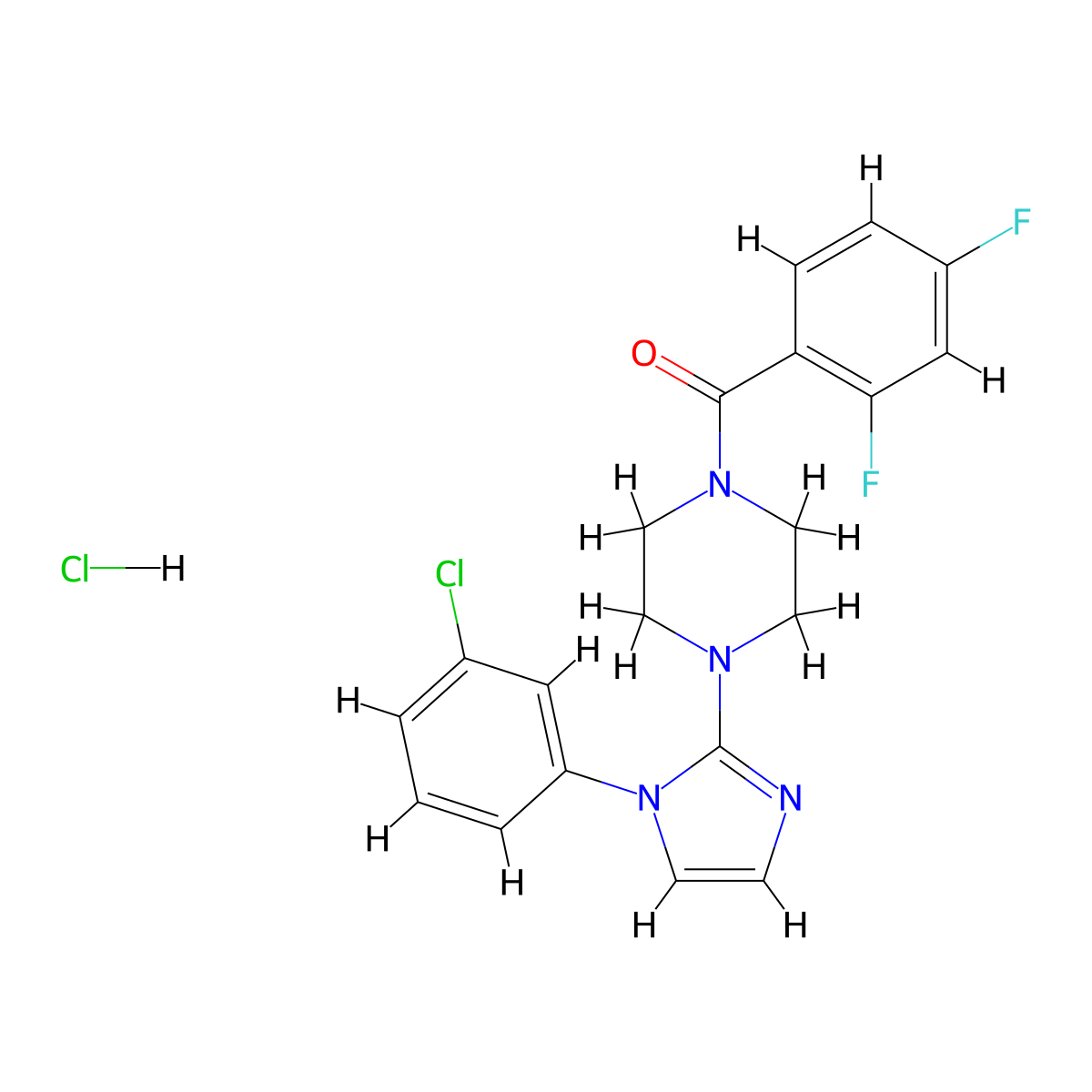 (4-(1-(3-chlorophenyl)-1H-imidazol-2-yl)piperazin-1-yl)(2,4-difluorophenyl)methanone hydrochloride molecular structure, CAS 1185073-97-5