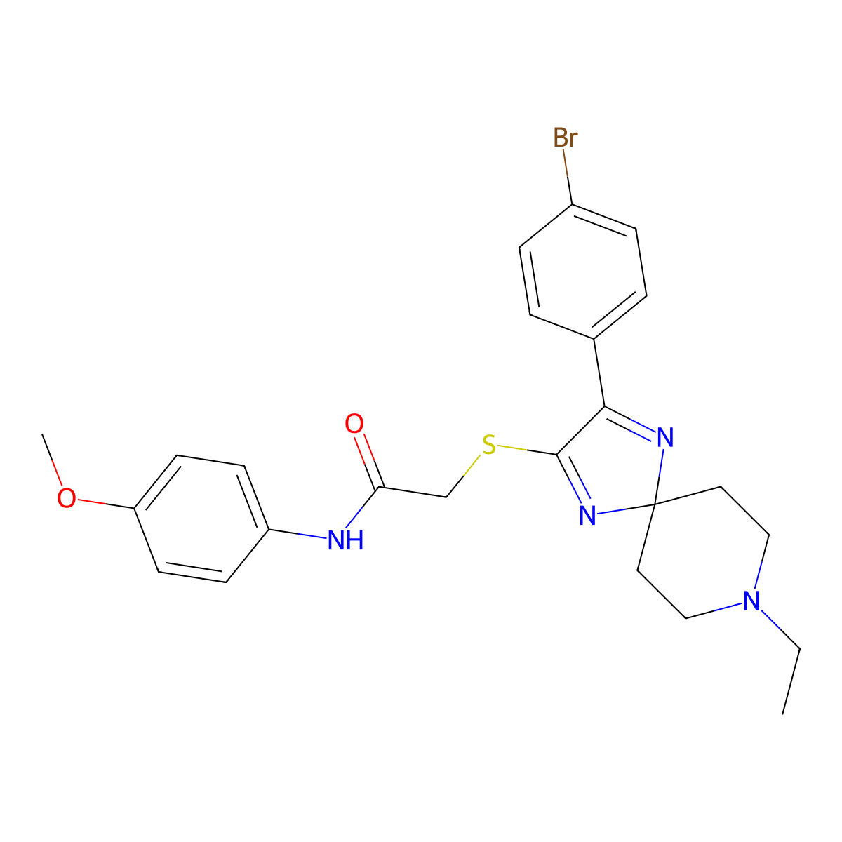 2-((3-(4-bromophenyl)-8-ethyl-1,4,8-triazaspiro[4.5]deca-1,3-dien-2-yl)thio)-N-(4-methoxyphenyl)acetamide molecular structure, CAS 1185075-09-5