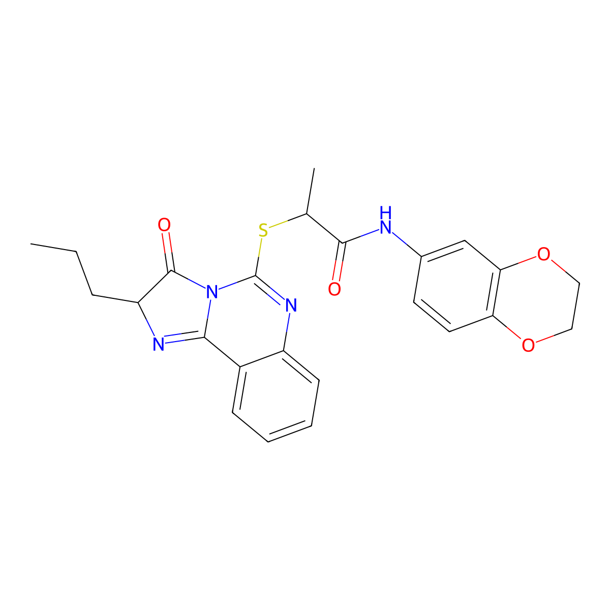 N-(2,3-dihydro-1,4-benzodioxin-6-yl)-2-[(3-oxo-2-propyl-2,3-dihydroimidazo[1,2-c]quinazolin-5-yl)thio]propanamide molecular structure, CAS 1185075-33-5