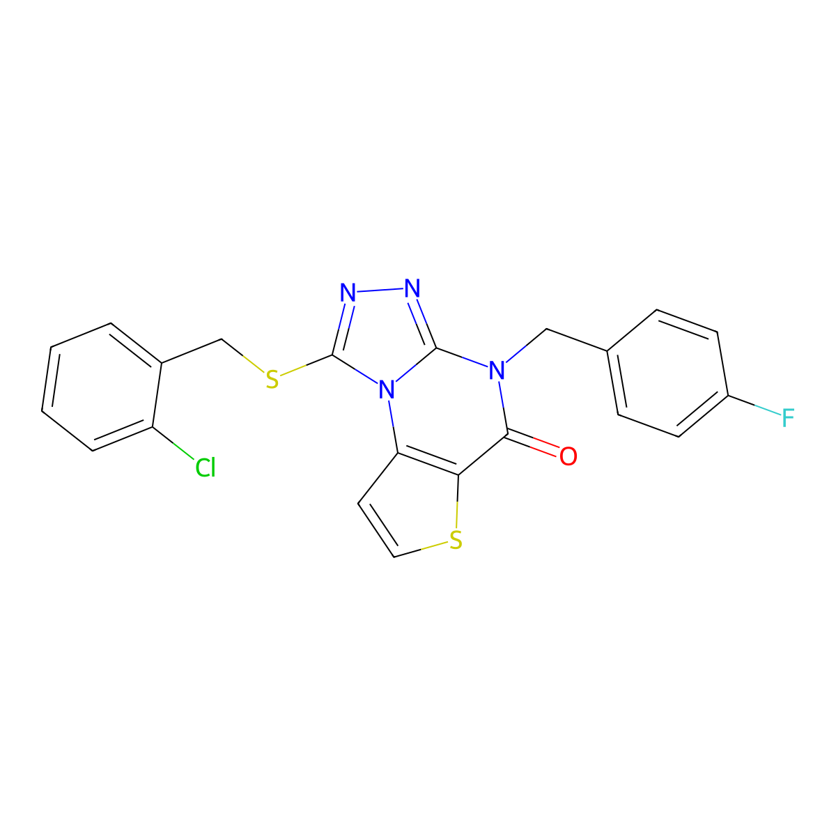 1-((2-chlorobenzyl)thio)-4-(4-fluorobenzyl)thieno[2,3-e][1,2,4]triazolo[4,3-a]pyrimidin-5(4H)-one molecular structure, CAS 1185075-51-7