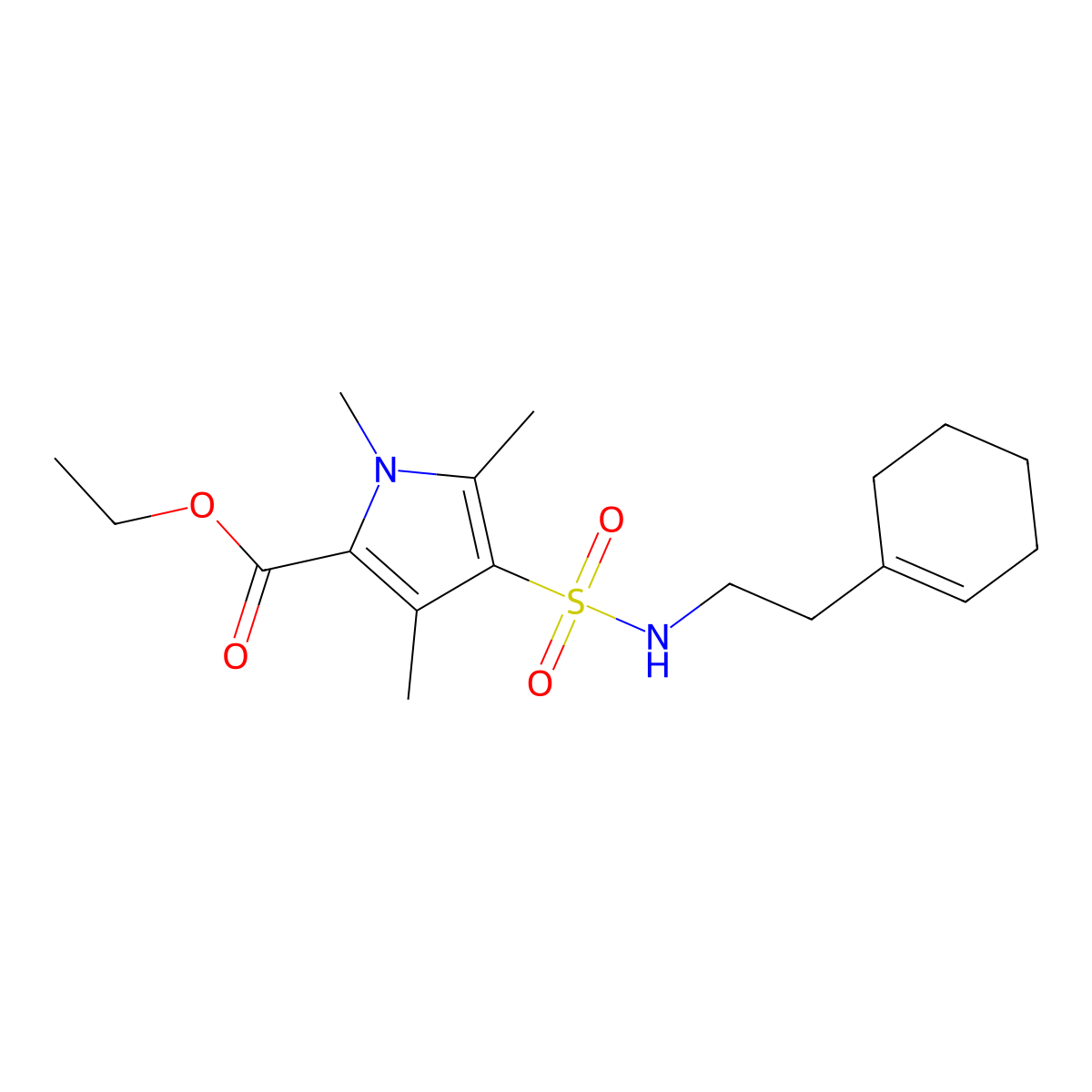 ethyl 4-{[(2-cyclohex-1-en-1-ylethyl)amino]sulfonyl}-1,3,5-trimethyl-1H-pyrrole-2-carboxylate molecular structure, CAS 1185075-78-8