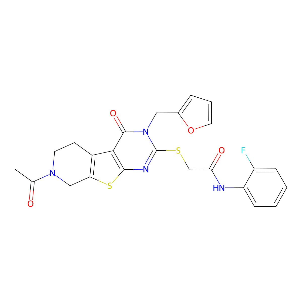 2-((7-acetyl-3-(furan-2-ylmethyl)-4-oxo-3,4,5,6,7,8-hexahydropyrido[4',3':4,5]thieno[2,3-d]pyrimidin-2-yl)thio)-N-(2-fluorophenyl)acetamide molecular structure, CAS 1185075-81-3