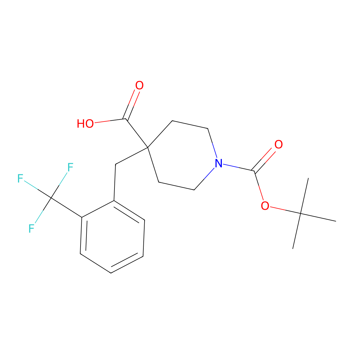 1-(tert-Butoxycarbonyl)-4-(2-(trifluoromethyl)benzyl)piperidine-4-carboxylic acid molecular structure, CAS 1185076-12-3