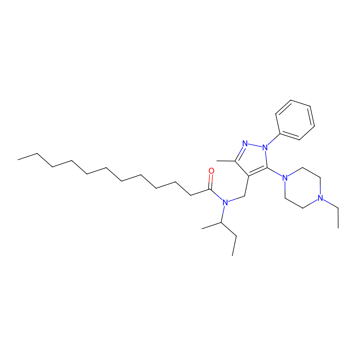 N~1~-(sec-butyl)-N~1~-{[5-(4-ethylpiperazino)-3-methyl-1-phenyl-1H-pyrazol-4-yl]methyl}dodecanamide molecular structure, CAS 1185076-15-6