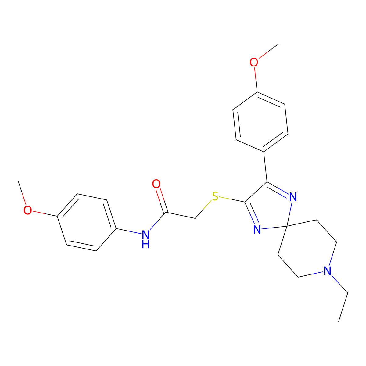 2-((8-ethyl-3-(4-methoxyphenyl)-1,4,8-triazaspiro[4.5]deca-1,3-dien-2-yl)thio)-N-(4-methoxyphenyl)acetamide molecular structure, CAS 1185076-20-3