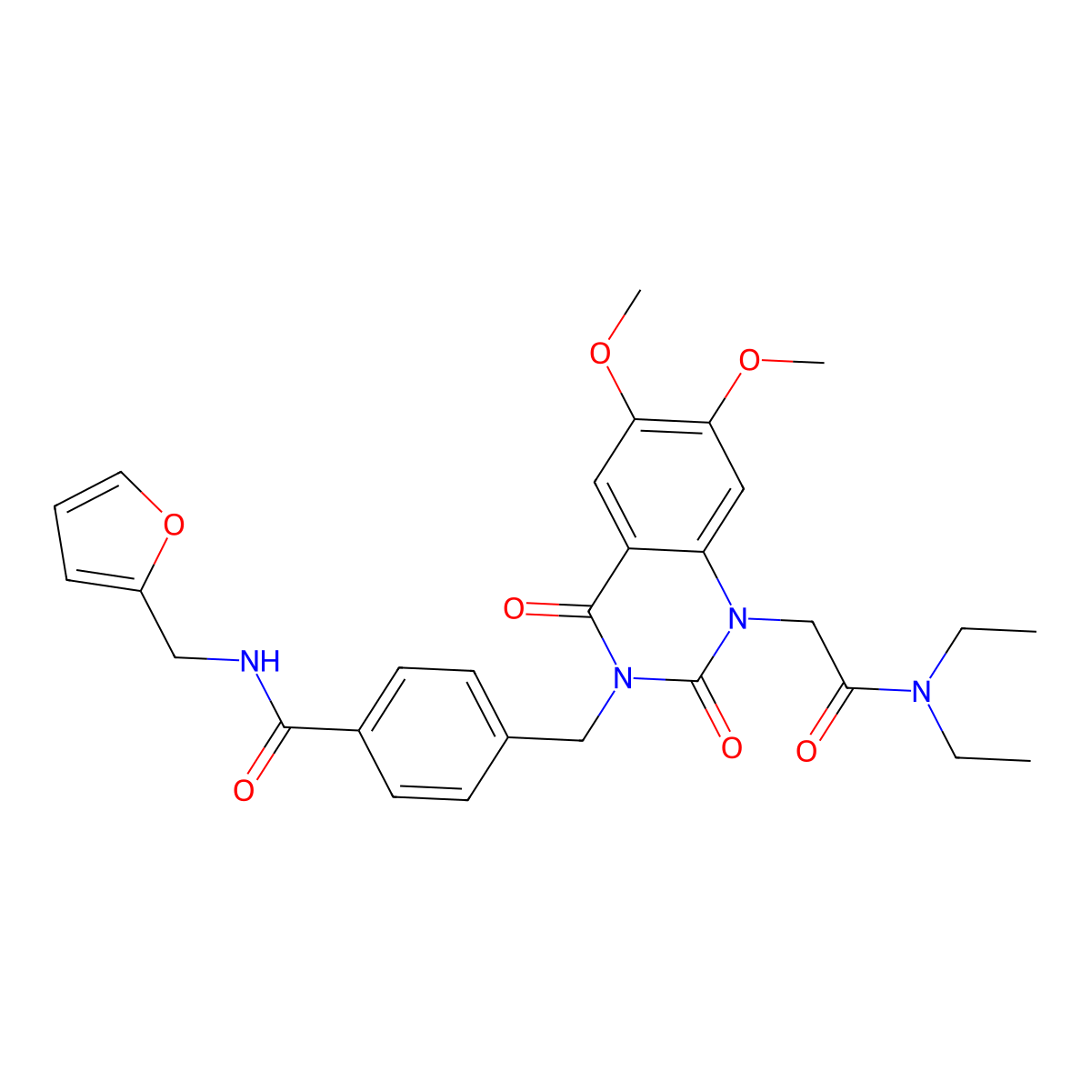 4-{[1-[2-(diethylamino)-2-oxoethyl]-6,7-dimethoxy-2,4-dioxo-1,4-dihydroquinazolin-3(2H)-yl]methyl}-N-(2-furylmethyl)benzamide molecular structure, CAS 1185076-42-9