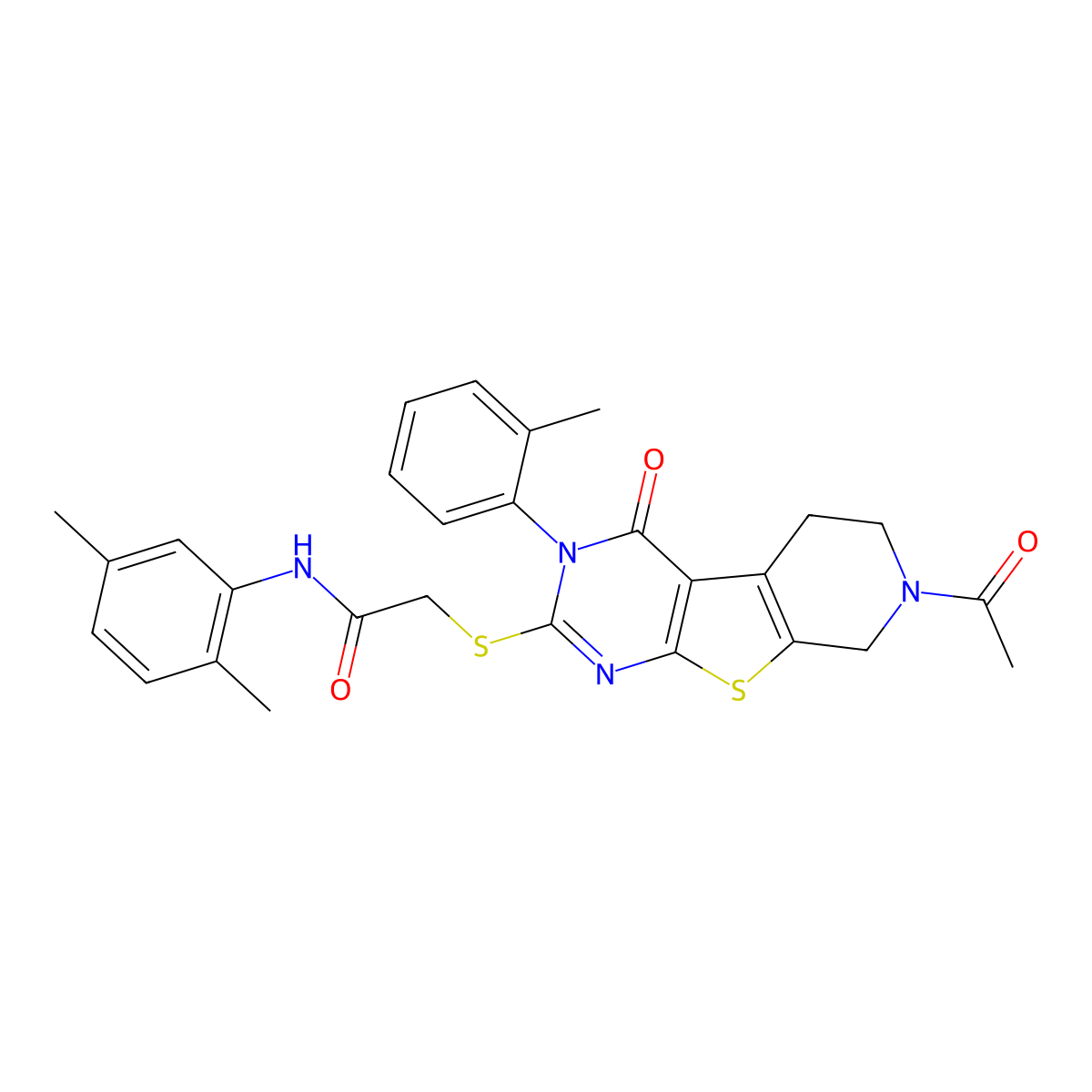 2-{[11-acetyl-4-(2-methylphenyl)-3-oxo-8-thia-4,6,11-triazatricyclo[7.4.0.0^{2,7}]trideca-1(9),2(7),5-trien-5-yl]sulfanyl}-N-(2,5-dimethylphenyl)acetamide molecular structure, CAS 1185076-56-5