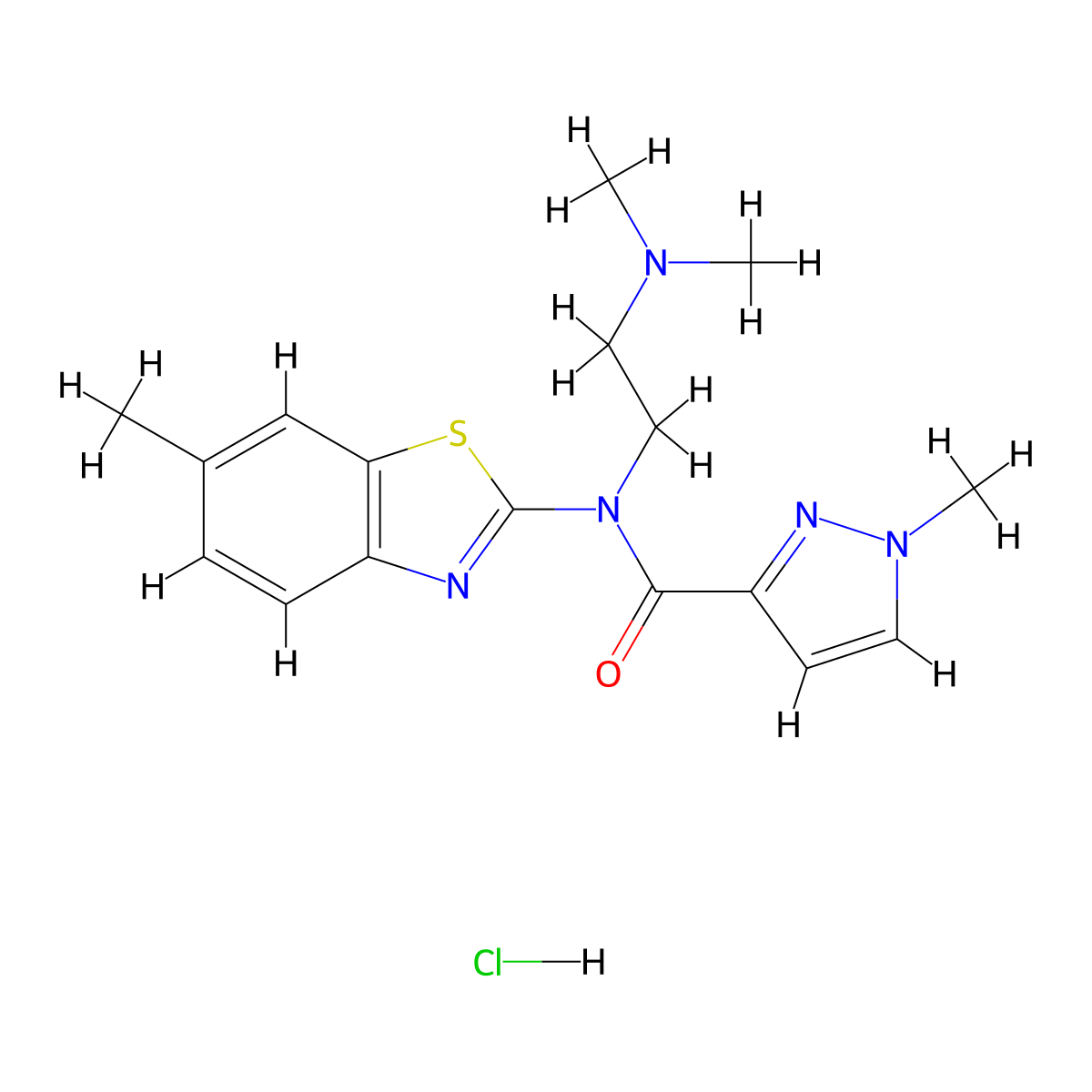 N-(2-(dimethylamino)ethyl)-1-methyl-N-(6-methylbenzo[d]thiazol-2-yl)-1H-pyrazole-3-carboxamide hydrochloride molecular structure, CAS 1185076-80-5