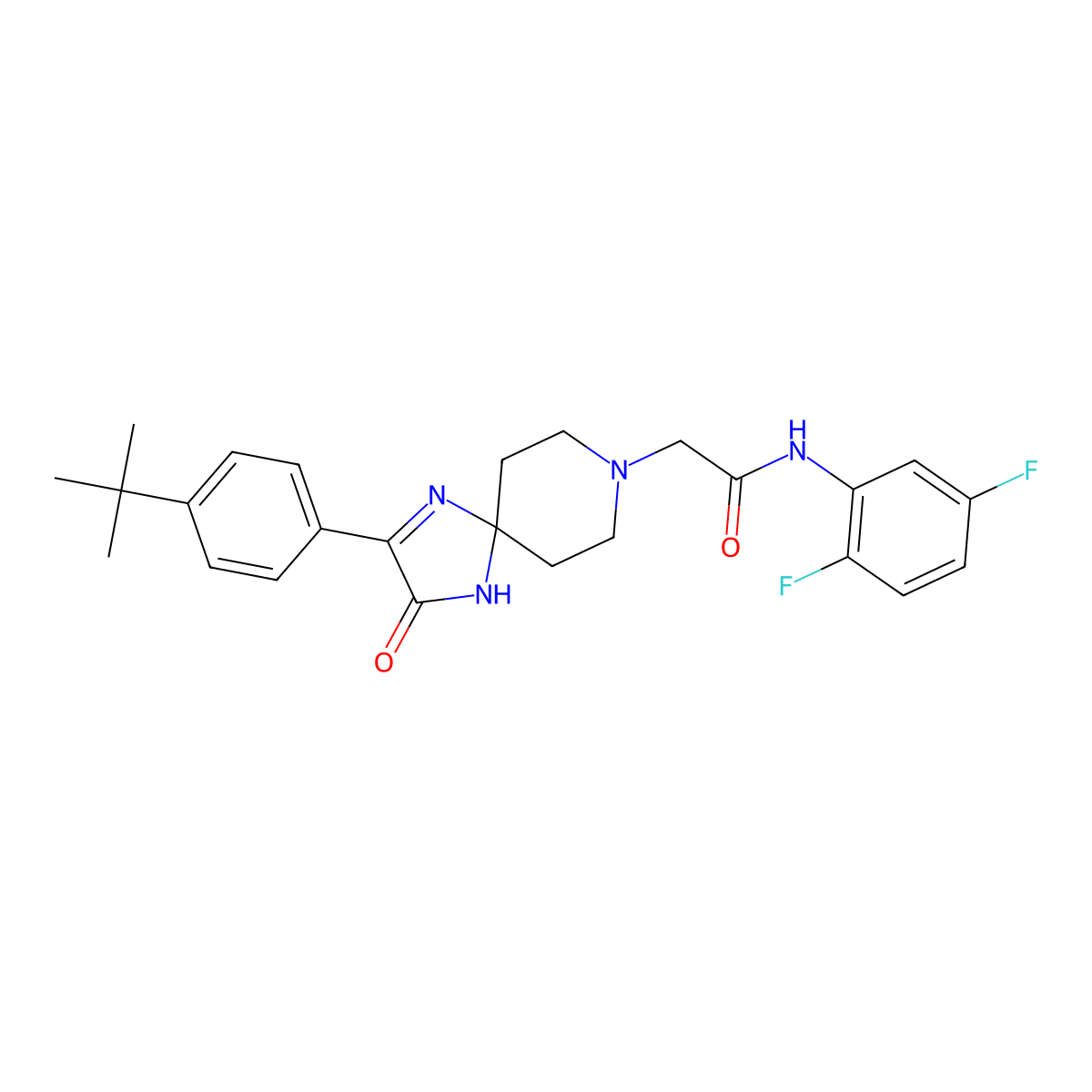 2-[2-(4-tert-butylphenyl)-3-oxo-1,4,8-triazaspiro[4.5]dec-1-en-8-yl]-N-(2,5-difluorophenyl)acetamide molecular structure, CAS 1185077-46-6