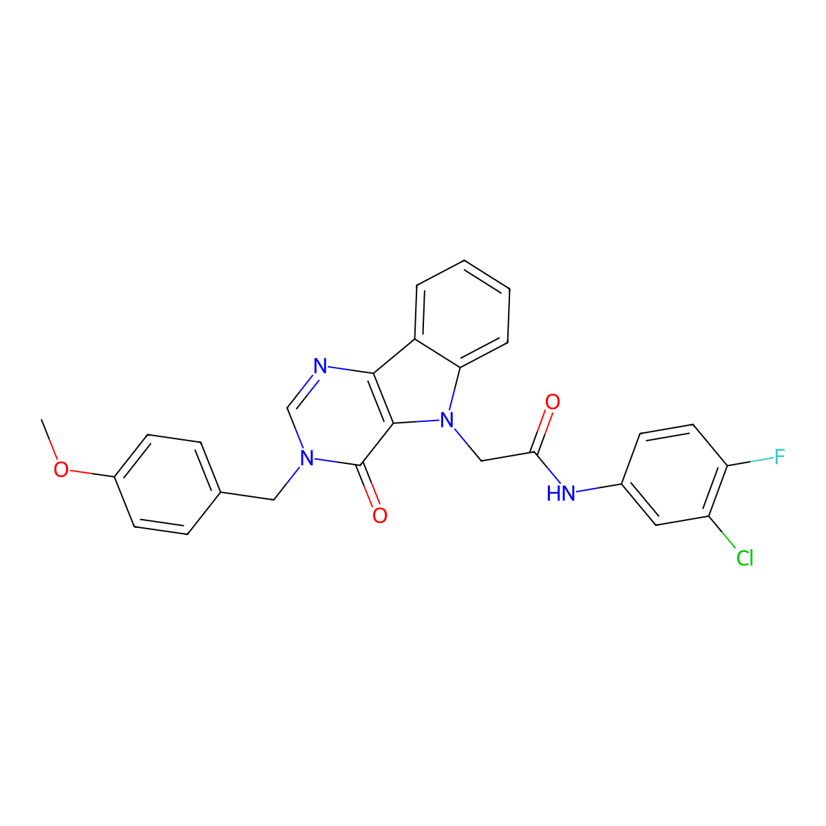 N-(3-chloro-4-fluorophenyl)-2-(3-(4-methoxybenzyl)-4-oxo-3H-pyrimido[5,4-b]indol-5(4H)-yl)acetamide molecular structure, CAS 1185077-76-2