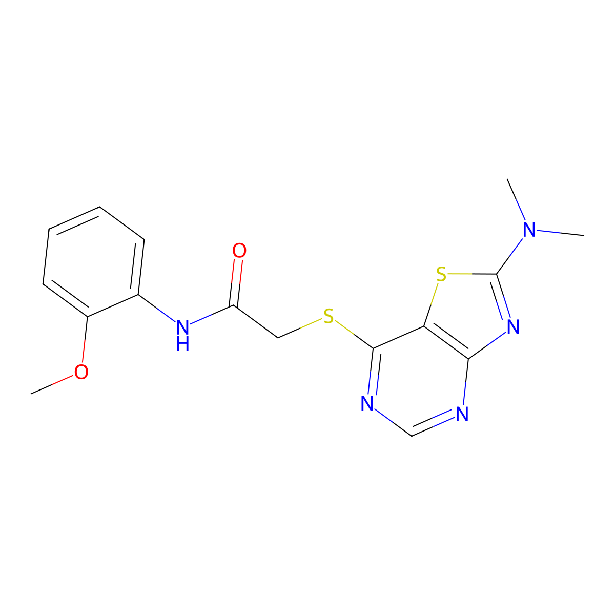 2-{[2-(Dimethylamino)-[1,3]thiazolo[4,5-D]pyrimidin-7-YL]sulfanyl}-N-(2-methoxyphenyl)acetamide molecular structure, CAS 1185078-54-9