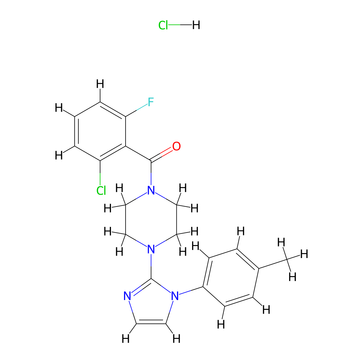 (2-chloro-6-fluorophenyl)(4-(1-(p-tolyl)-1H-imidazol-2-yl)piperazin-1-yl)methanone hydrochloride molecular structure, CAS 1185078-94-7