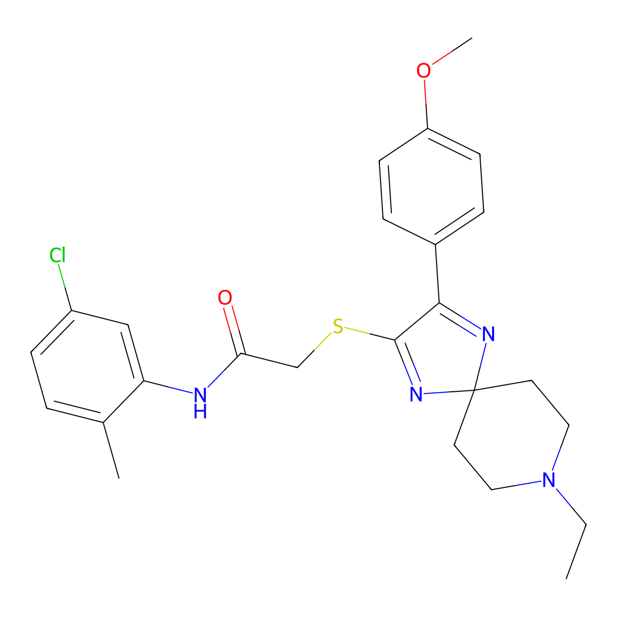 N-(5-chloro-2-methylphenyl)-2-((8-ethyl-3-(4-methoxyphenyl)-1,4,8-triazaspiro[4.5]deca-1,3-dien-2-yl)thio)acetamide molecular structure, CAS 1185079-19-9