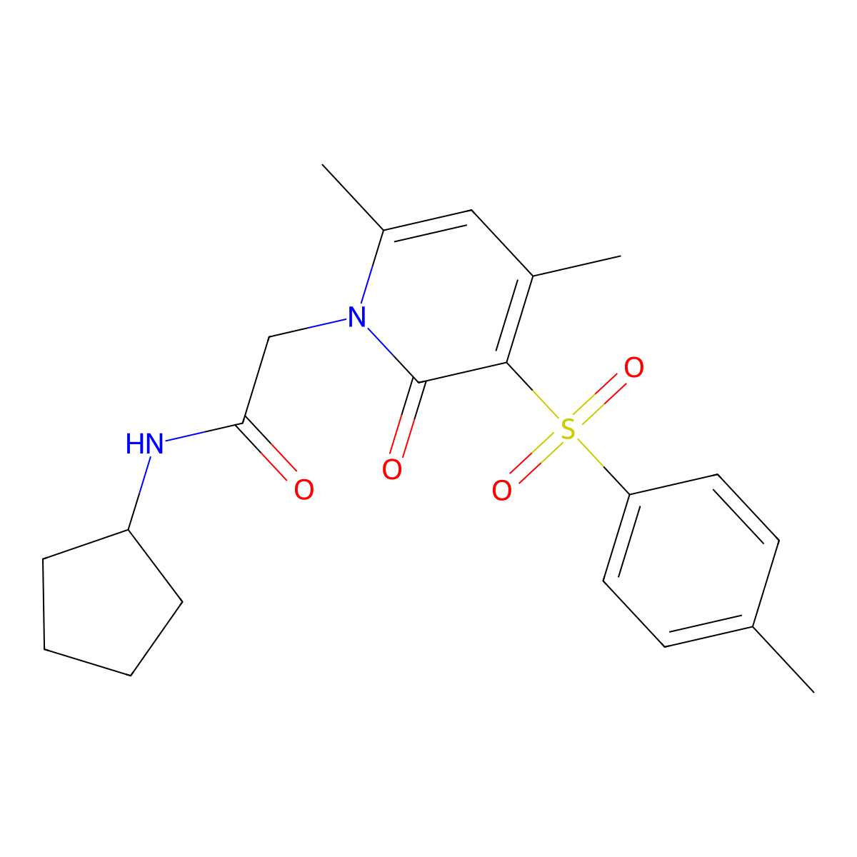 N-cyclopentyl-2-(4,6-dimethyl-2-oxo-3-tosylpyridin-1(2H)-yl)acetamide molecular structure, CAS 1185079-21-3