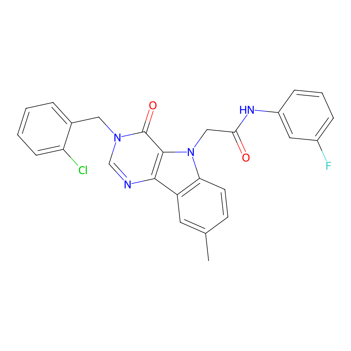 2-(3-(2-chlorobenzyl)-8-methyl-4-oxo-3H-pyrimido[5,4-b]indol-5(4H)-yl)-N-(3-fluorophenyl)acetamide molecular structure, CAS 1185079-64-4