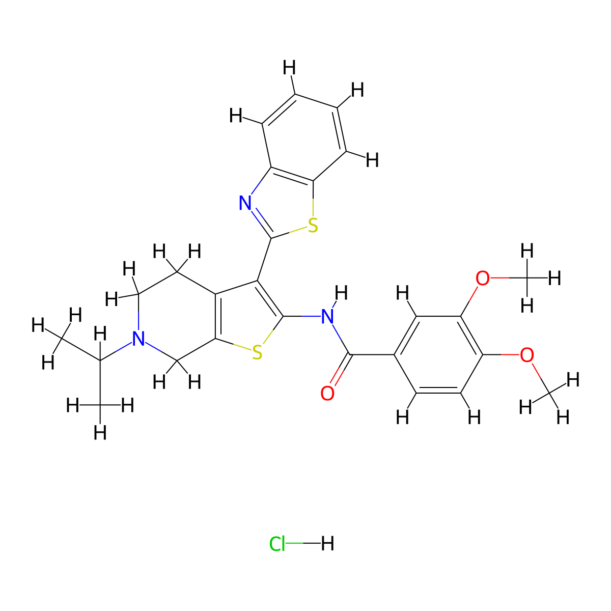N-(3-(benzo[d]thiazol-2-yl)-6-isopropyl-4,5,6,7-tetrahydrothieno[2,3-c]pyridin-2-yl)-3,4-dimethoxybenzamide hydrochloride molecular structure, CAS 1185080-05-0