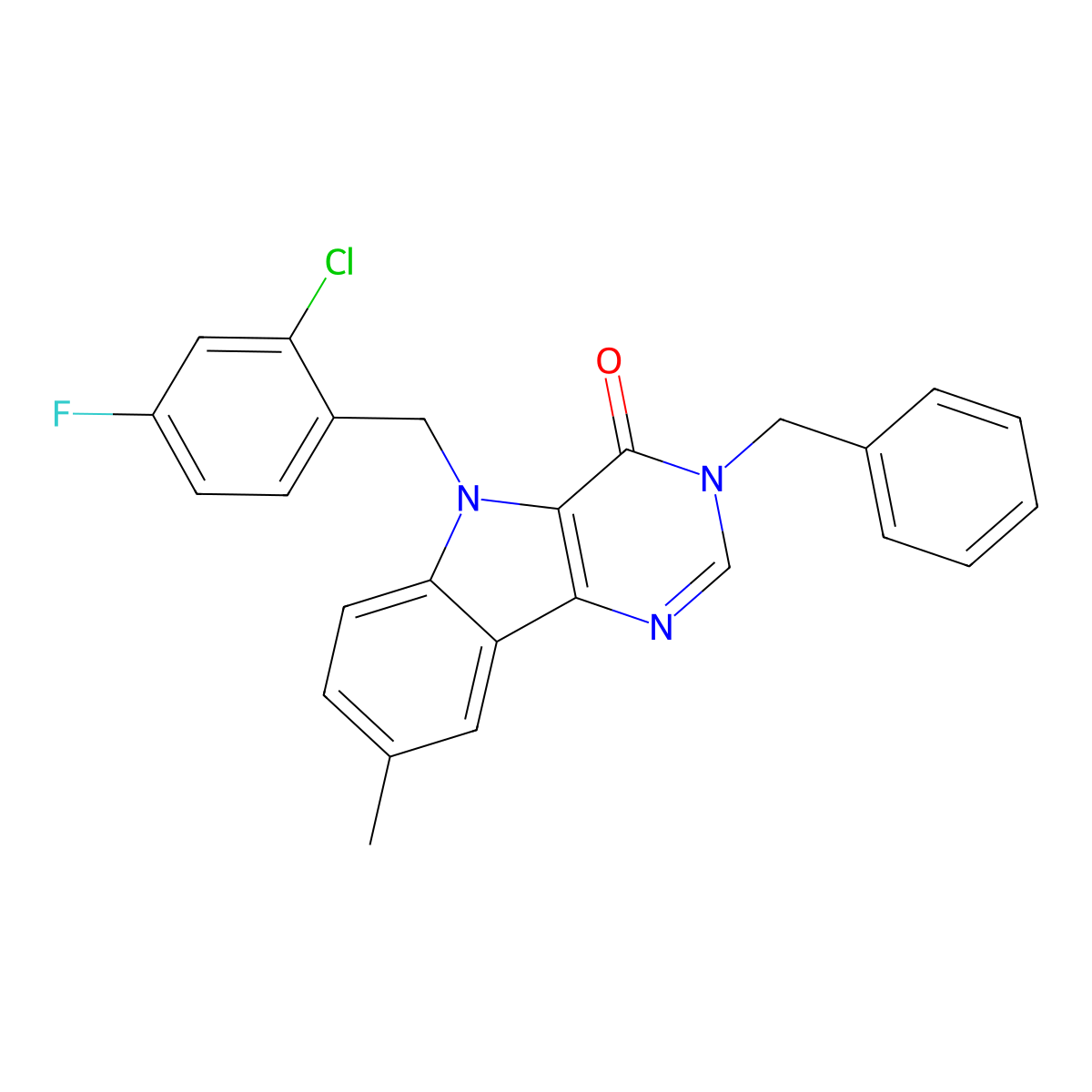3-benzyl-5-(2-chloro-4-fluorobenzyl)-8-methyl-3H-pyrimido[5,4-b]indol-4(5H)-one molecular structure, CAS 1185080-16-3