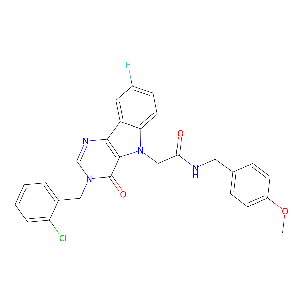 2-(3-(2-chlorobenzyl)-8-fluoro-4-oxo-3H-pyrimido[5,4-b]indol-5(4H)-yl)-N-(4-methoxybenzyl)acetamide molecular structure, CAS 1185080-37-8