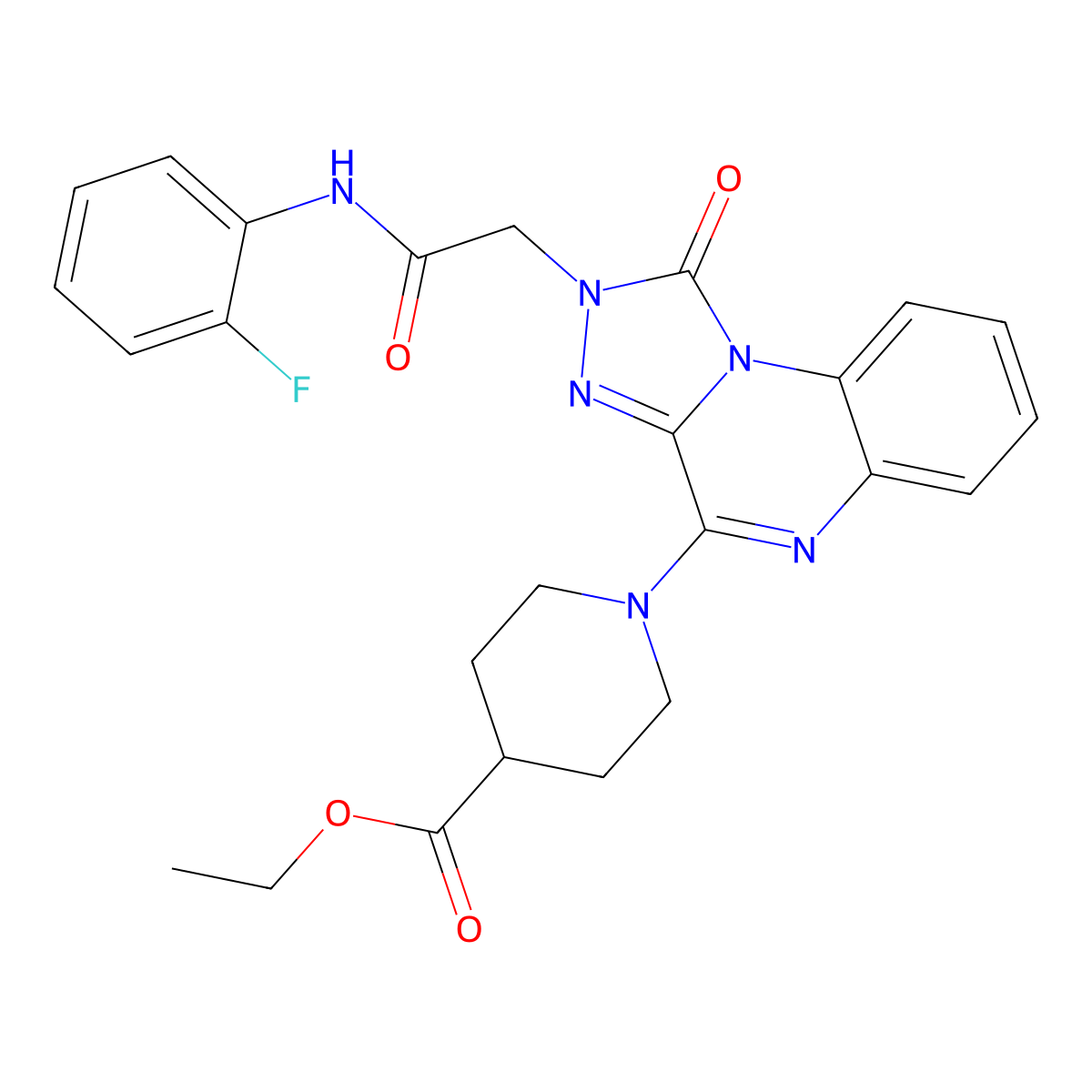 ethyl 1-(2-{[(2-fluorophenyl)carbamoyl]methyl}-1-oxo-1H,2H-[1,2,4]triazolo[4,3-a]quinoxalin-4-yl)piperidine-4-carboxylate molecular structure, CAS 1185080-45-8