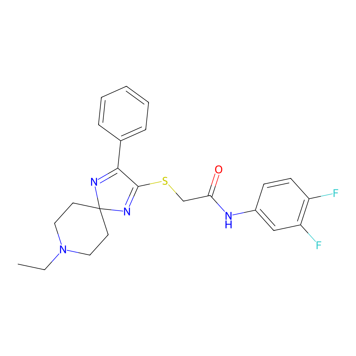 N-(3,4-difluorophenyl)-2-((8-ethyl-3-phenyl-1,4,8-triazaspiro[4.5]deca-1,3-dien-2-yl)thio)acetamide molecular structure, CAS 1185080-48-1