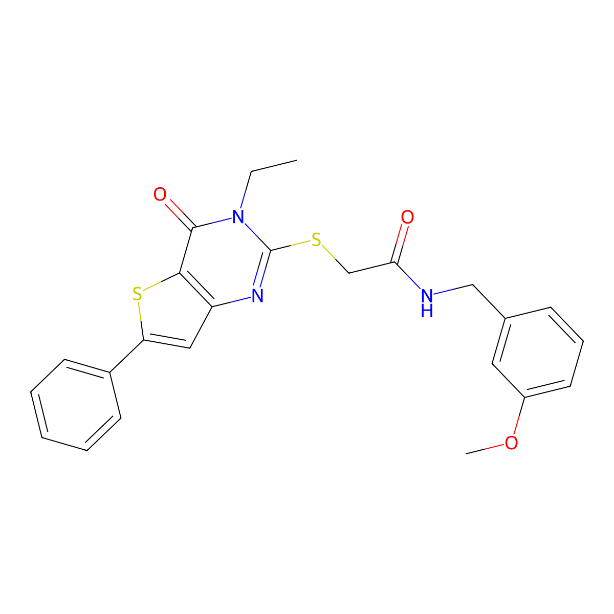 2-({3-ethyl-4-oxo-6-phenyl-3H,4H-thieno[3,2-d]pyrimidin-2-yl}sulfanyl)-N-[(3-methoxyphenyl)methyl]acetamide molecular structure, CAS 1185082-77-2