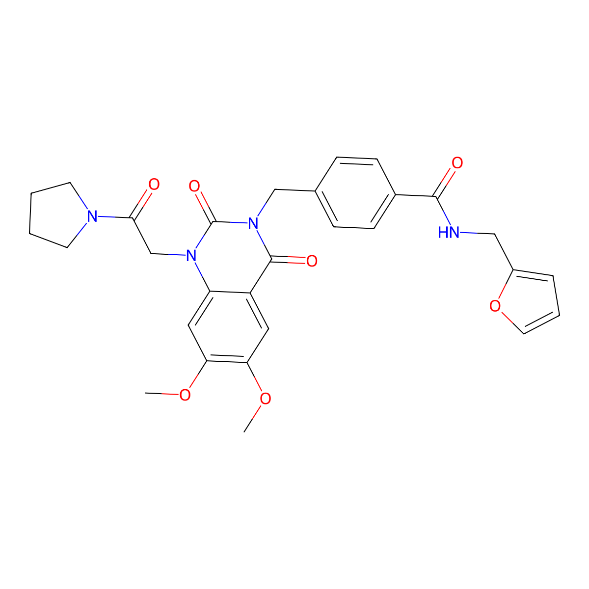 4-({6,7-dimethoxy-2,4-dioxo-1-[2-oxo-2-(pyrrolidin-1-yl)ethyl]-1,2,3,4-tetrahydroquinazolin-3-yl}methyl)-N-[(furan-2-yl)methyl]benzamide molecular structure, CAS 1185083-33-3