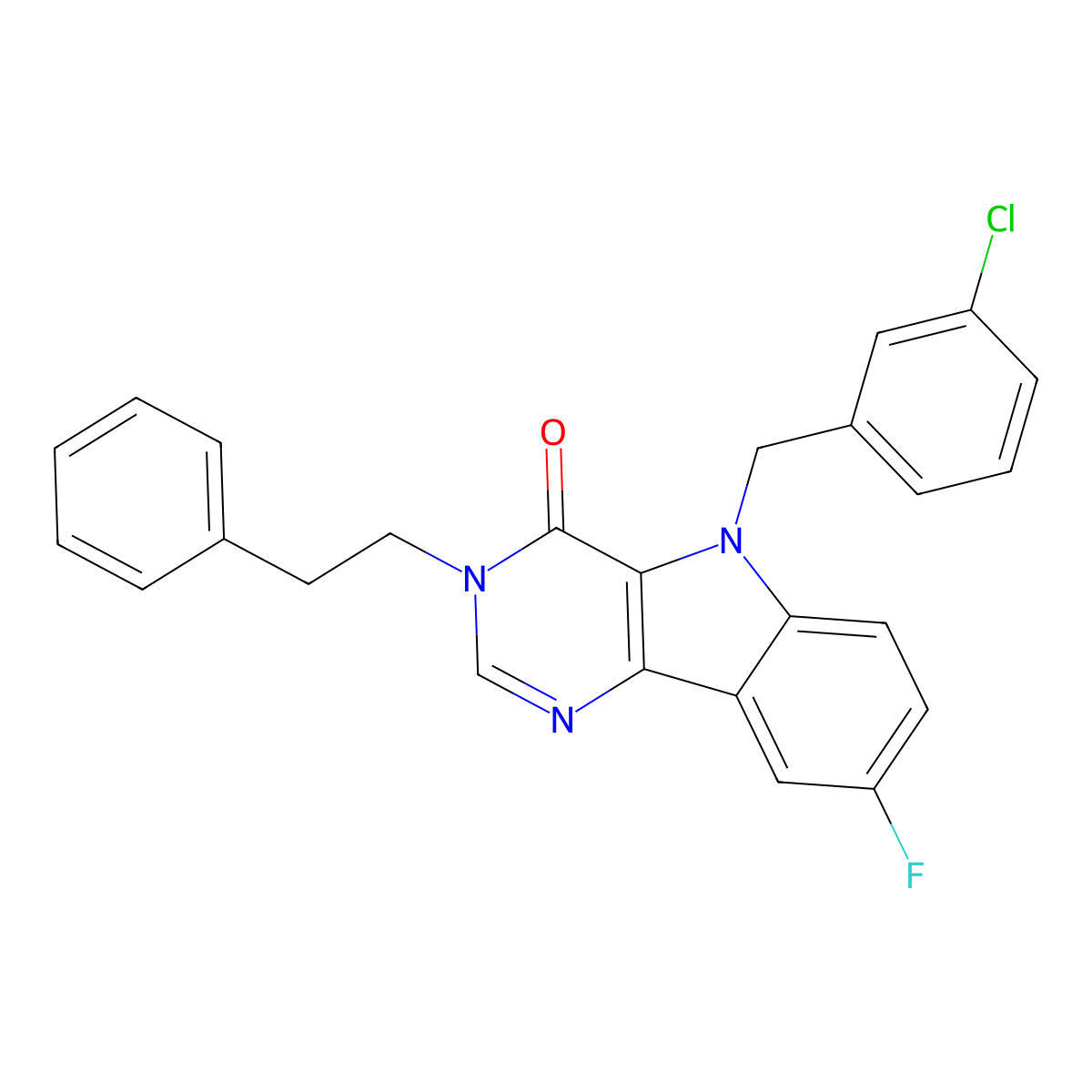 5-(3-chlorobenzyl)-8-fluoro-3-phenethyl-3H-pyrimido[5,4-b]indol-4(5H)-one molecular structure, CAS 1185084-46-1