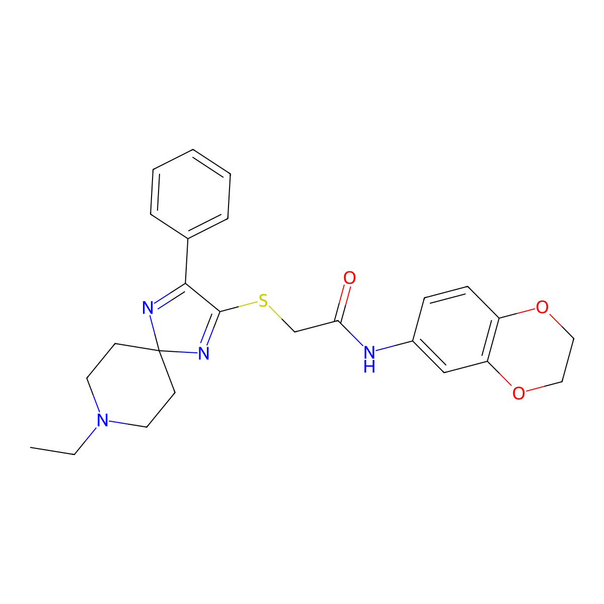 N-(2,3-dihydrobenzo[b][1,4]dioxin-6-yl)-2-((8-ethyl-3-phenyl-1,4,8-triazaspiro[4.5]deca-1,3-dien-2-yl)thio)acetamide molecular structure, CAS 1185088-28-1
