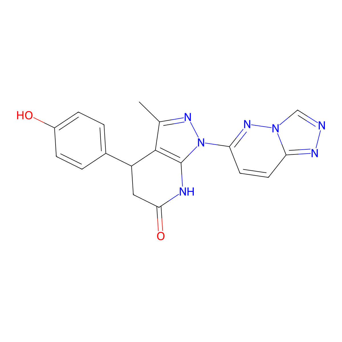 1-([1,2,4]triazolo[4,3-b]pyridazin-6-yl)-4-(4-hydroxyphenyl)-3-methyl-4,5-dihydro-1H-pyrazolo[3,4-b]pyridin-6(7H)-one molecular structure, CAS 1185088-79-2