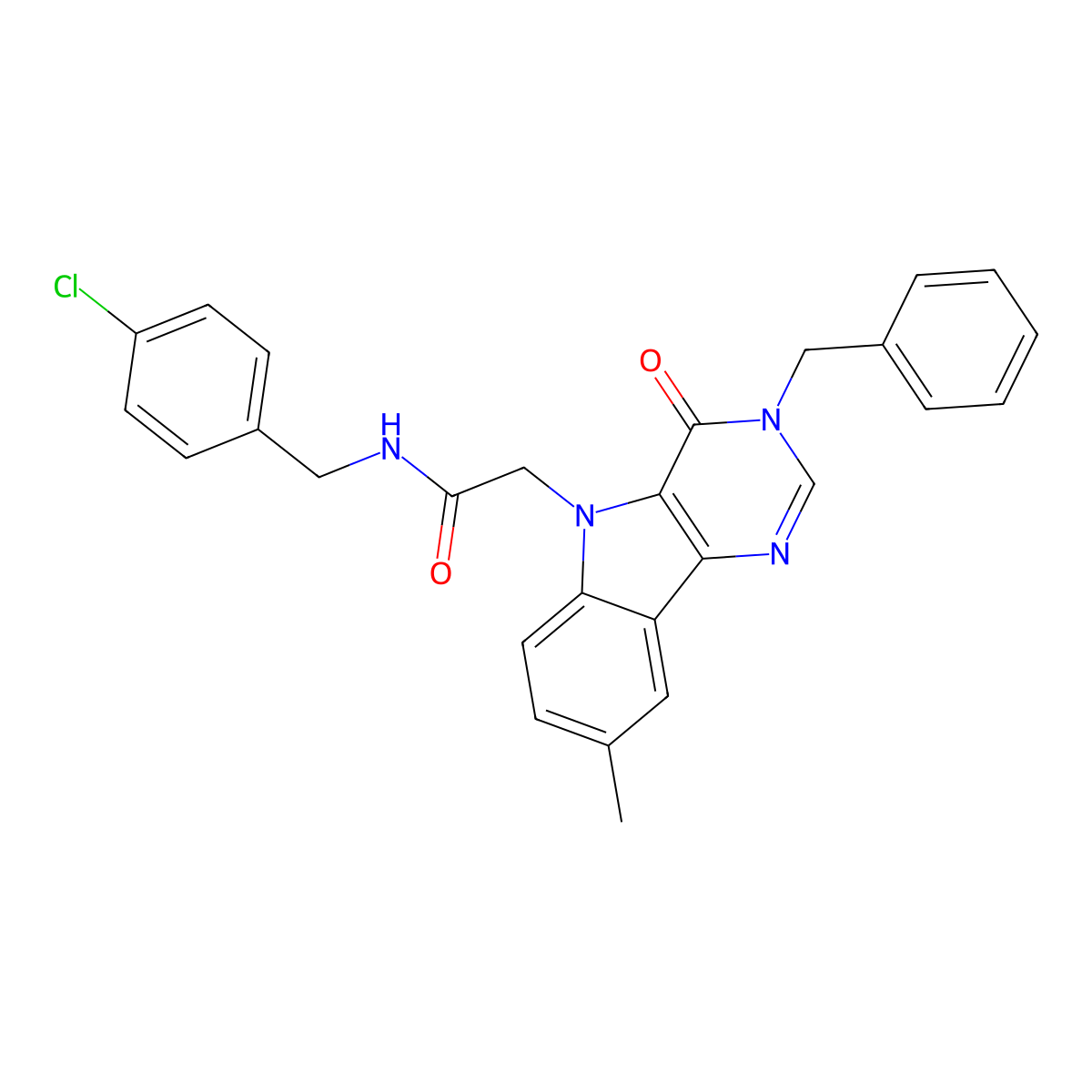2-(3-benzyl-8-methyl-4-oxo-3H-pyrimido[5,4-b]indol-5(4H)-yl)-N-(4-chlorobenzyl)acetamide molecular structure, CAS 1185089-05-7