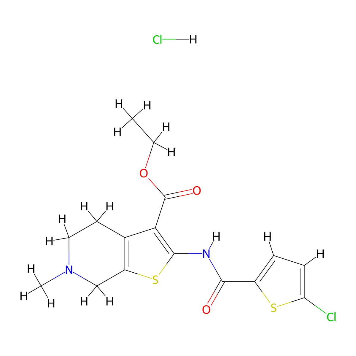 Ethyl 2-(5-chlorothiophene-2-carboxamido)-6-methyl-4,5,6,7-tetrahydrothieno[2,3-c]pyridine-3-carboxylate hydrochloride molecular structure, CAS 1185089-12-6