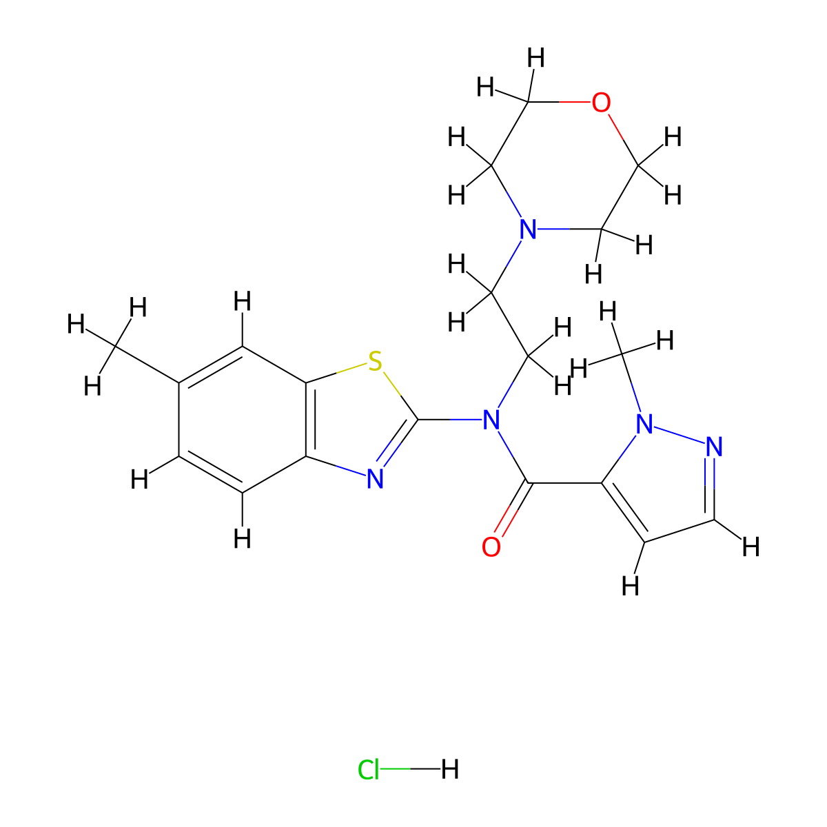 1-methyl-N-(6-methylbenzo[d]thiazol-2-yl)-N-(2-morpholinoethyl)-1H-pyrazole-5-carboxamide hydrochloride molecular structure, CAS 1185089-99-9