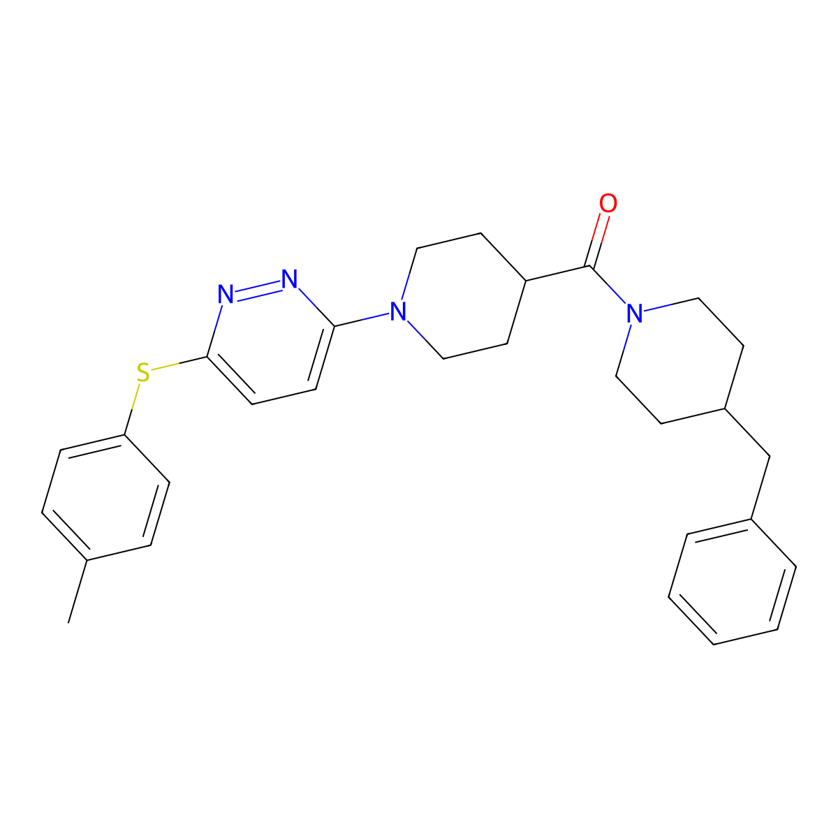 (4-Benzylpiperidin-1-yl)(1-(6-(p-tolylthio)pyridazin-3-yl)piperidin-4-yl)methanone molecular structure, CAS 1185090-20-3