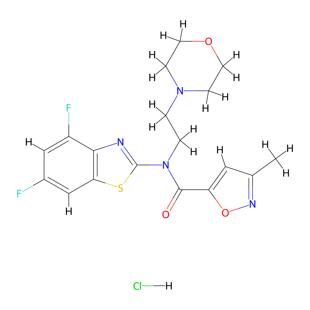 N-(4,6-difluorobenzo[d]thiazol-2-yl)-3-methyl-N-(2-morpholinoethyl)isoxazole-5-carboxamide hydrochloride molecular structure, CAS 1185090-71-4
