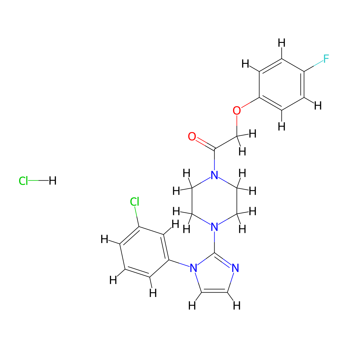 1-(4-(1-(3-chlorophenyl)-1H-imidazol-2-yl)piperazin-1-yl)-2-(4-fluorophenoxy)ethanone hydrochloride molecular structure, CAS 1185093-32-6