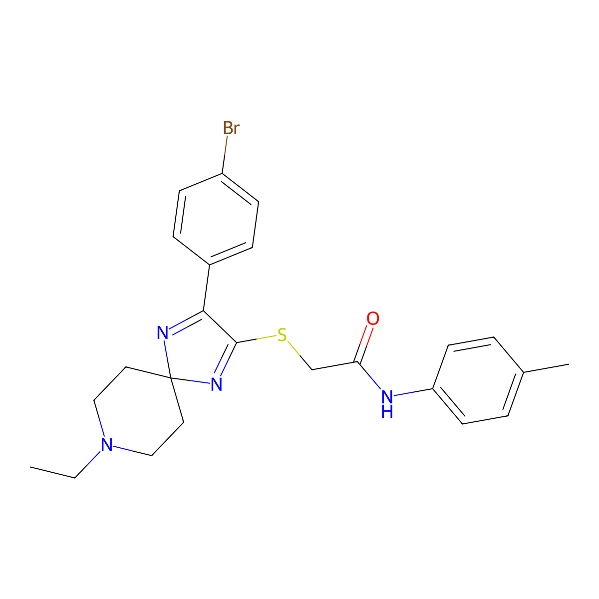 2-((3-(4-bromophenyl)-8-ethyl-1,4,8-triazaspiro[4.5]deca-1,3-dien-2-yl)thio)-N-(p-tolyl)acetamide molecular structure, CAS 1185094-78-3
