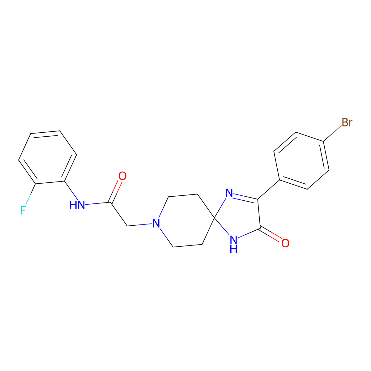 2-(2-(4-bromophenyl)-3-oxo-1,4,8-triazaspiro[4.5]dec-1-en-8-yl)-N-(2-fluorophenyl)acetamide molecular structure, CAS 1185095-44-6
