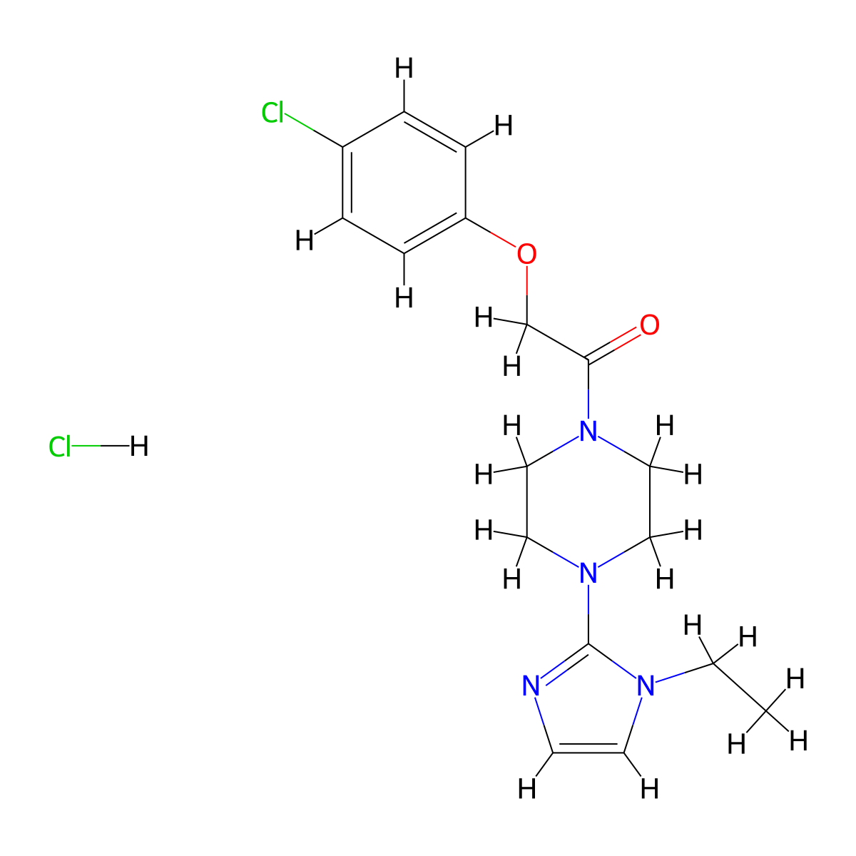 2-(4-chlorophenoxy)-1-(4-(1-ethyl-1H-imidazol-2-yl)piperazin-1-yl)ethanone hydrochloride molecular structure, CAS 1185095-96-8