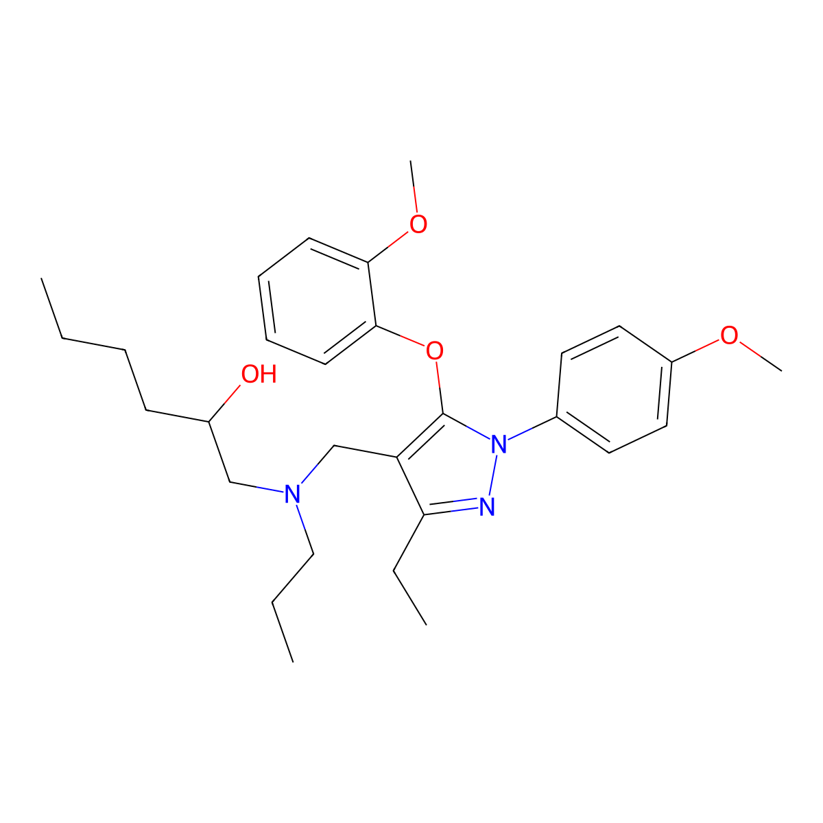 1-[{[3-ethyl-5-(2-methoxyphenoxy)-1-(4-methoxyphenyl)-1H-pyrazol-4-yl]methyl}(propyl)amino]-2-hexanol molecular structure, CAS 1185096-10-9