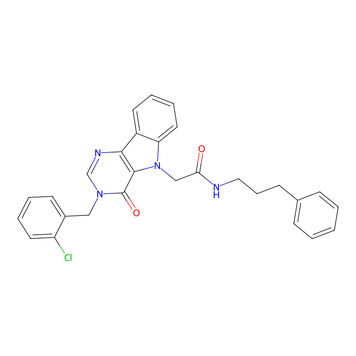 2-(3-(2-chlorobenzyl)-4-oxo-3H-pyrimido[5,4-b]indol-5(4H)-yl)-N-(3-phenylpropyl)acetamide molecular structure, CAS 1185097-09-9