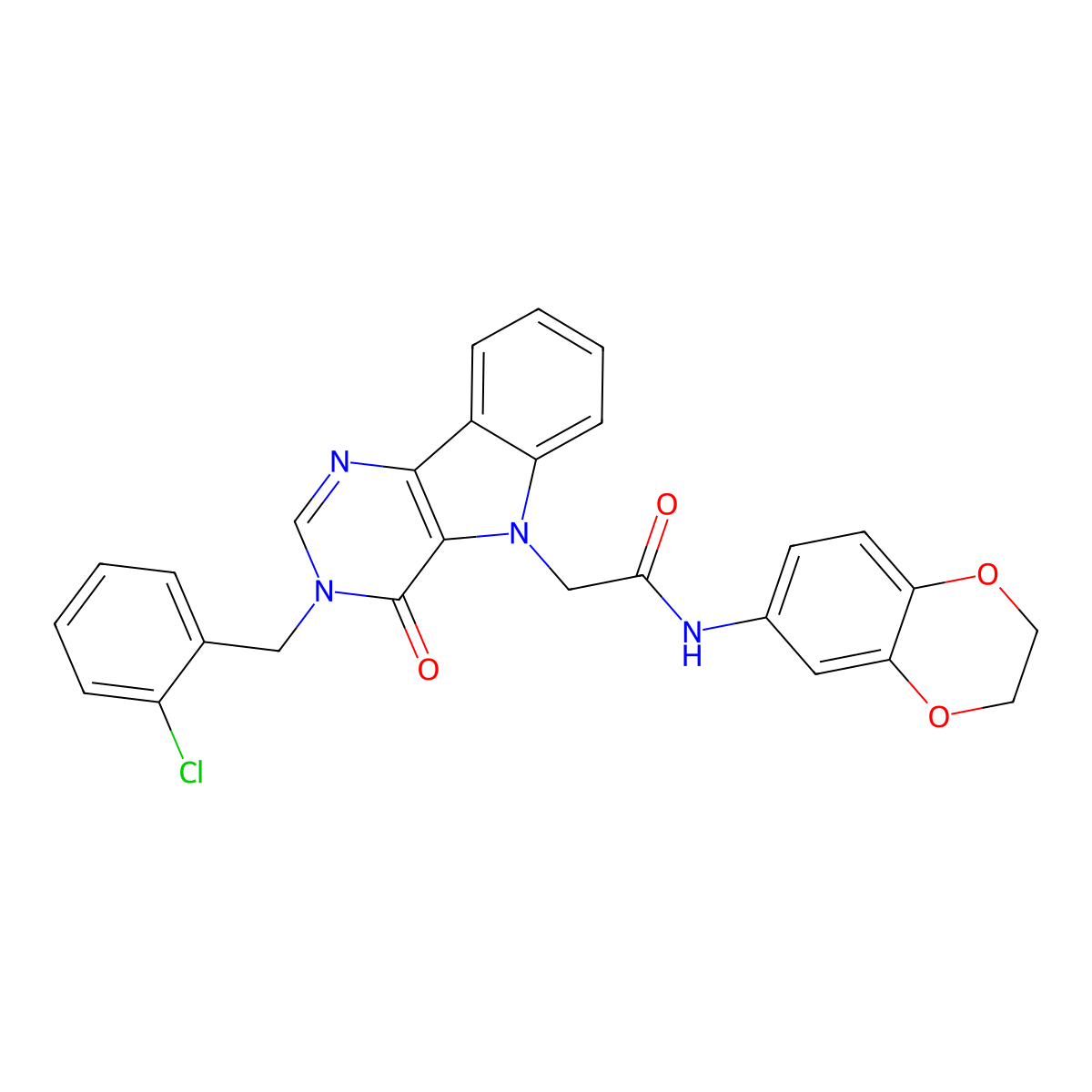 2-(3-(2-chlorobenzyl)-4-oxo-3H-pyrimido[5,4-b]indol-5(4H)-yl)-N-(2,3-dihydrobenzo[b][1,4]dioxin-6-yl)acetamide molecular structure, CAS 1185097-25-9