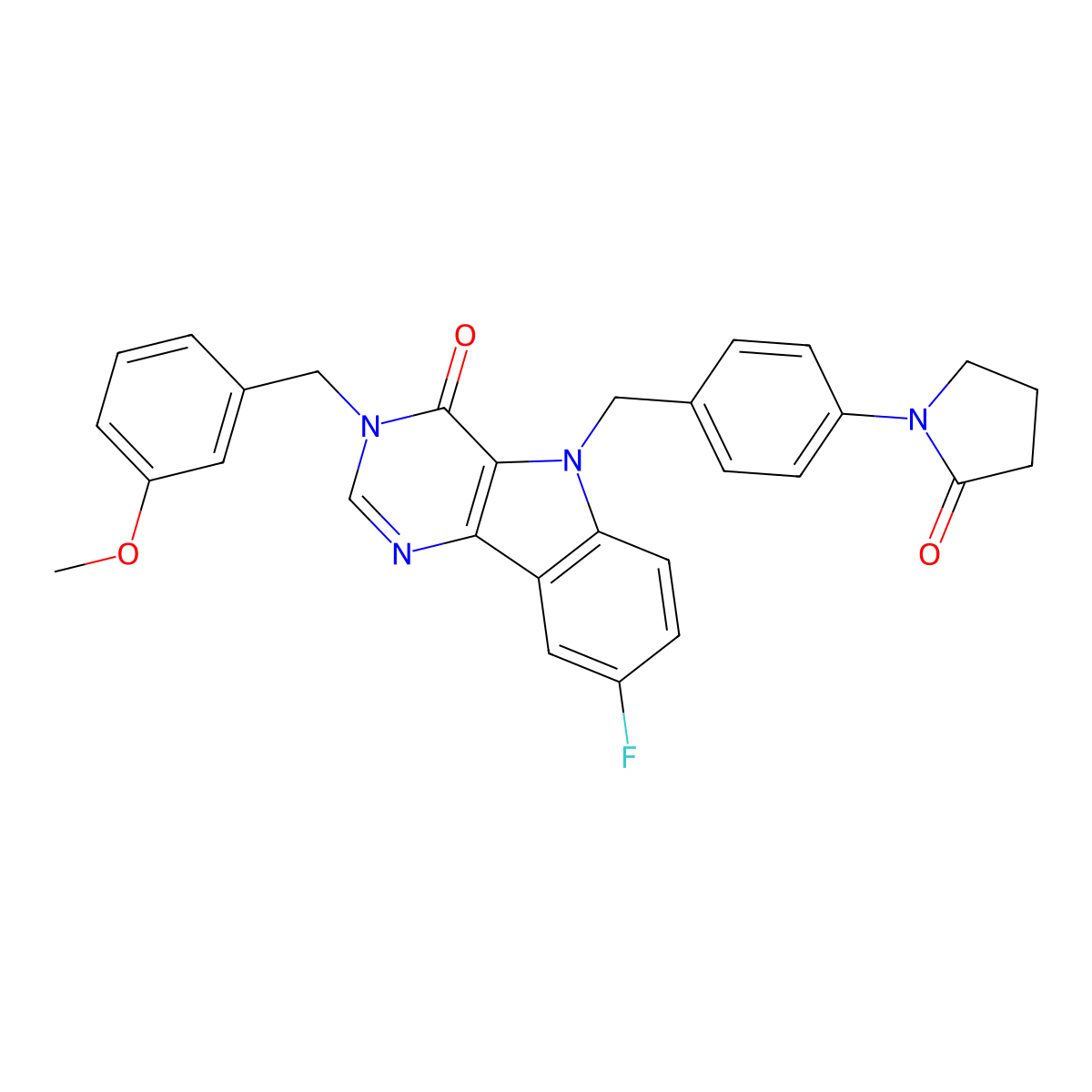 8-fluoro-3-(3-methoxybenzyl)-5-(4-(2-oxopyrrolidin-1-yl)benzyl)-3H-pyrimido[5,4-b]indol-4(5H)-one molecular structure, CAS 1185098-22-9