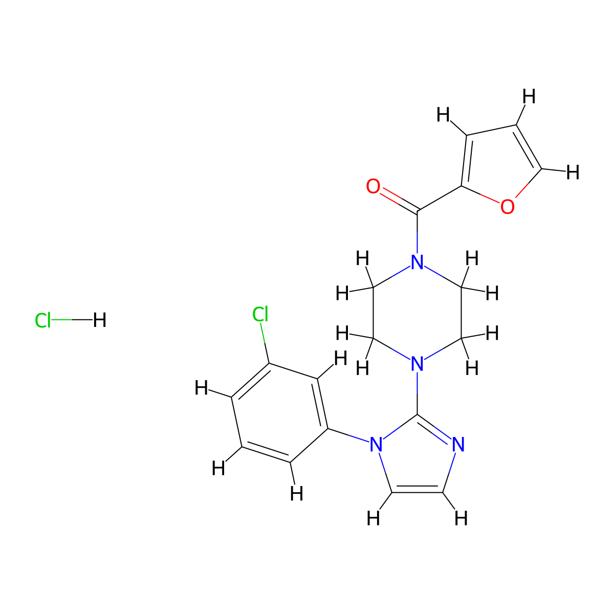 (4-(1-(3-chlorophenyl)-1H-imidazol-2-yl)piperazin-1-yl)(furan-2-yl)methanone hydrochloride molecular structure, CAS 1185099-04-0
