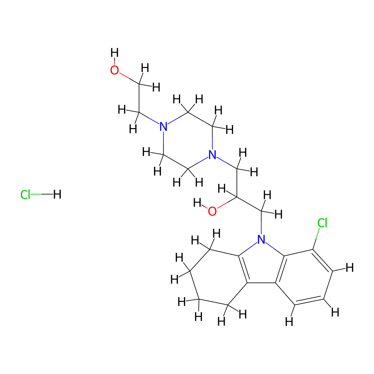 1-(8-chloro-3,4-dihydro-1H-carbazol-9(2H)-yl)-3-(4-(2-hydroxyethyl)piperazin-1-yl)propan-2-ol hydrochloride molecular structure, CAS 1185099-48-2