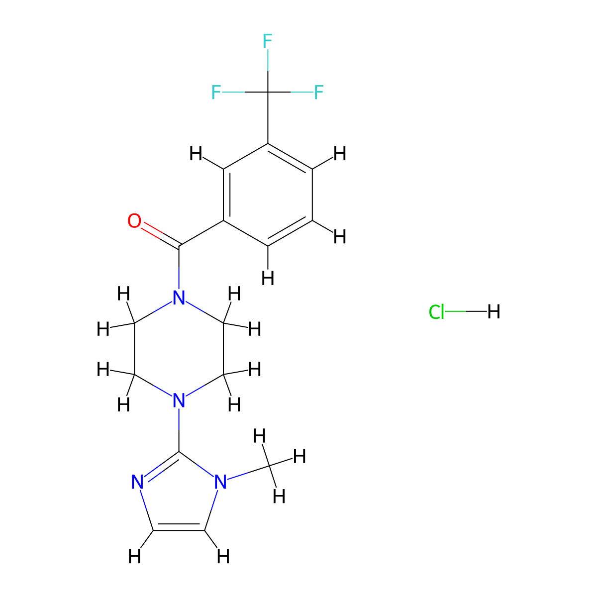 (4-(1-methyl-1H-imidazol-2-yl)piperazin-1-yl)(3-(trifluoromethyl)phenyl)methanone hydrochloride molecular structure, CAS 1185100-15-5