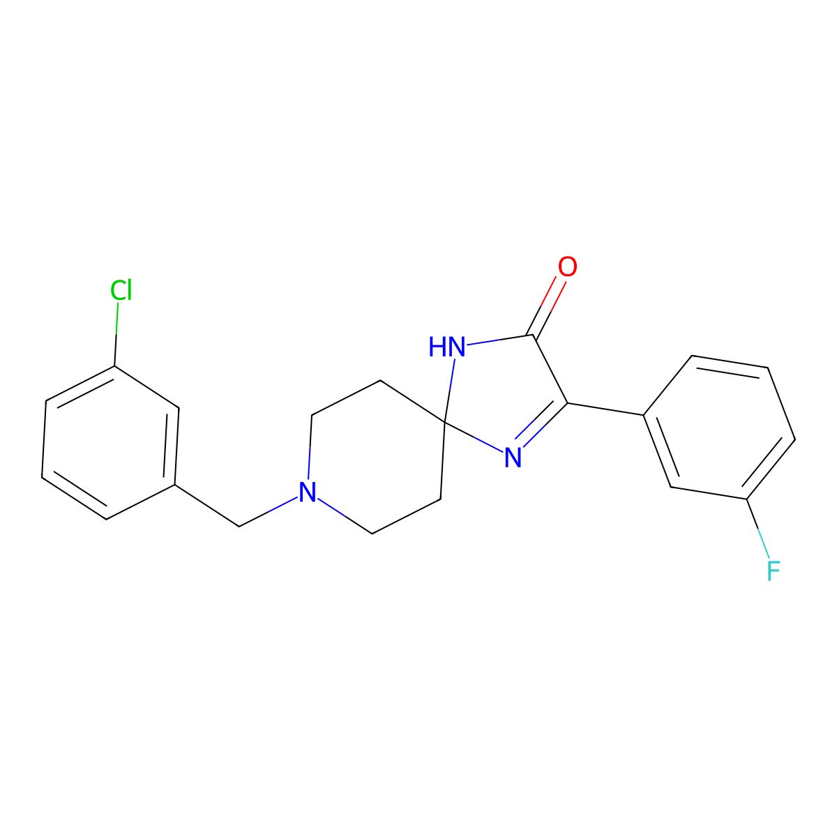 8-(3-Chlorobenzyl)-3-(3-fluorophenyl)-1,4,8-triazaspiro[4.5]dec-3-en-2-one molecular structure, CAS 1185100-23-5