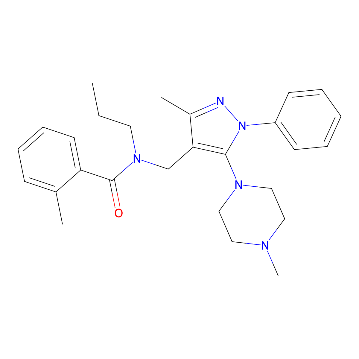 2-methyl-N~1~-{[3-methyl-5-(4-methylpiperazino)-1-phenyl-1H-pyrazol-4-yl]methyl}-N~1~-propylbenzamide molecular structure, CAS 1185100-64-4