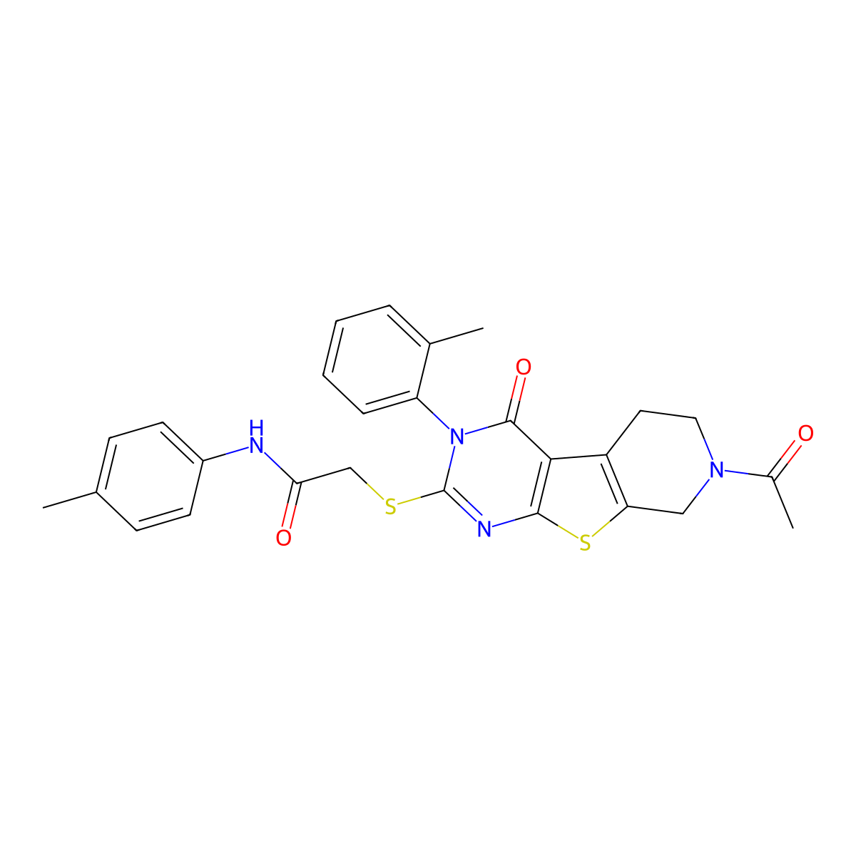 2-{[11-acetyl-4-(2-methylphenyl)-3-oxo-8-thia-4,6,11-triazatricyclo[7.4.0.0^{2,7}]trideca-1(9),2(7),5-trien-5-yl]sulfanyl}-N-(4-methylphenyl)acetamide molecular structure, CAS 1185101-31-8